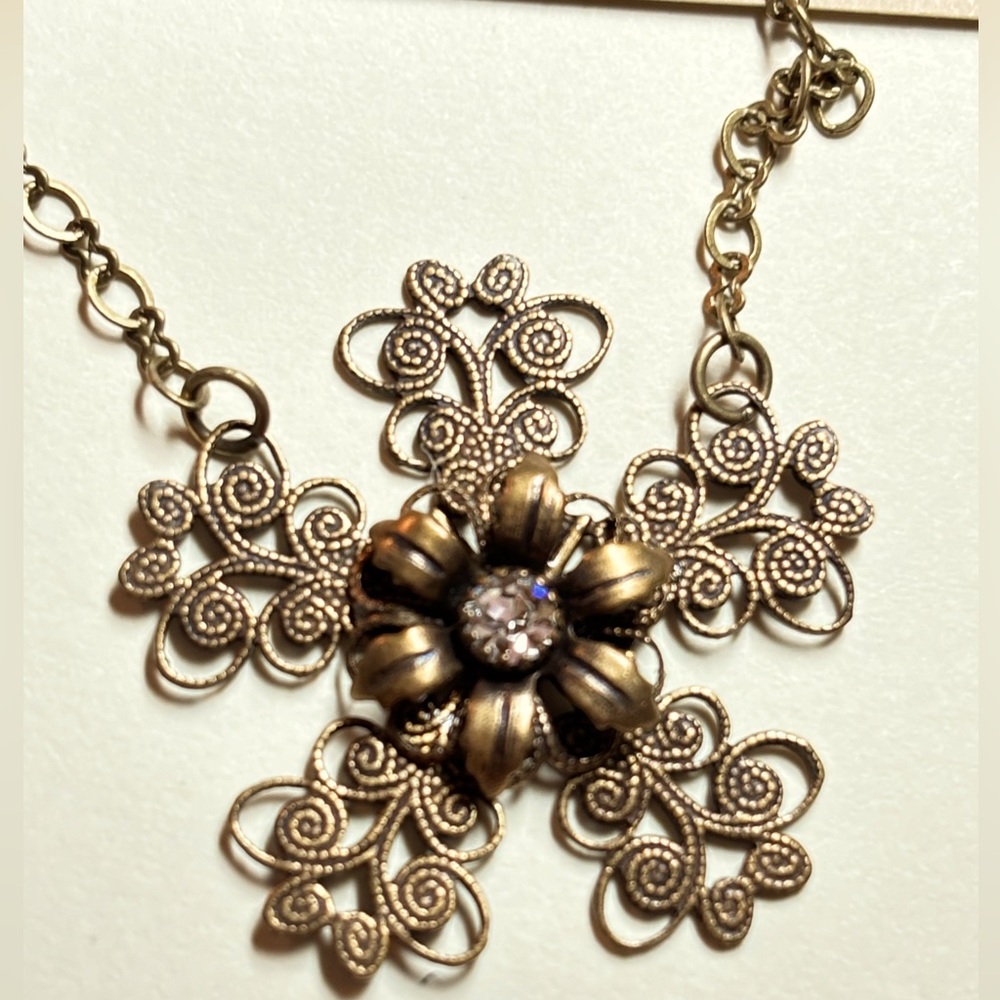 Antique Bronze Filagree Necklace -NWT